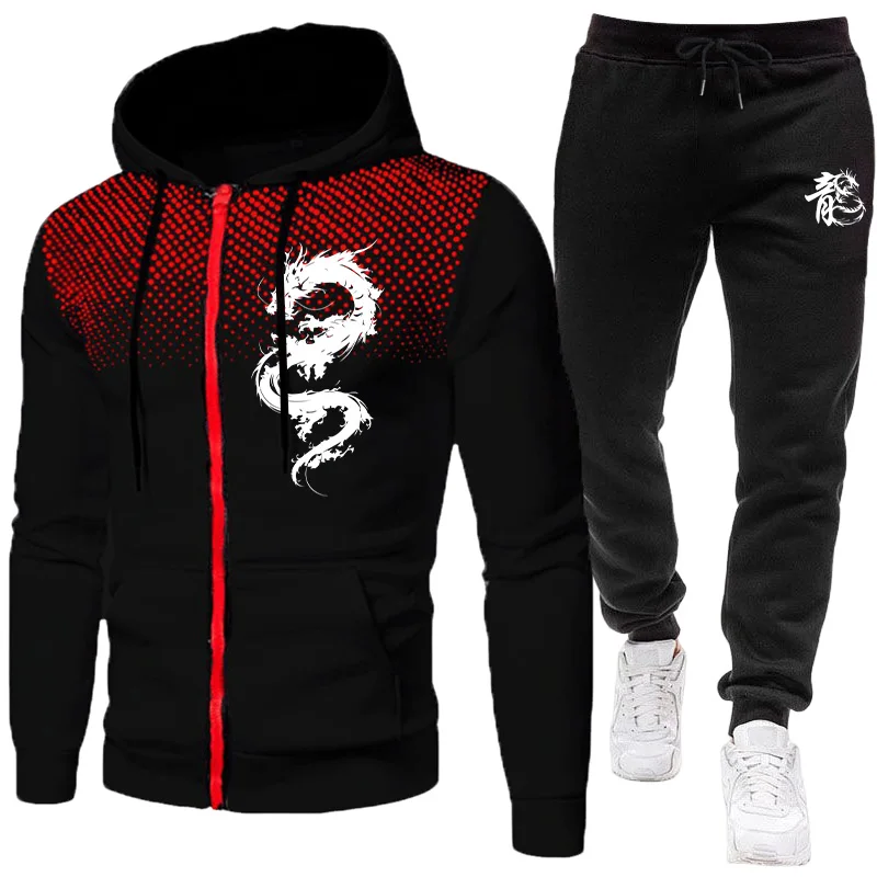 Winter Clothing Gear - Męski Zestaw z Nadrukiem Smoka Paryskiego,